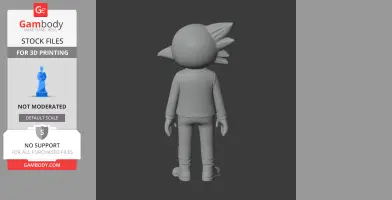A 3D model of a stylized character with a rounded head and spiky hair from the back view.