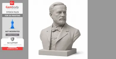 A detailed bust of a man in formal attire with a bow tie, featuring a beard and styled hair, on a base.