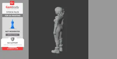 Detailed 3D model of a character with short hair and boots, standing profile view.