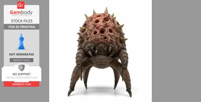 Alien-like creature with spiky armored body and four clawed legs, designed for 3D printing.