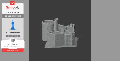 3D model of a medieval castle with towers and walls, ready for 3D printing.