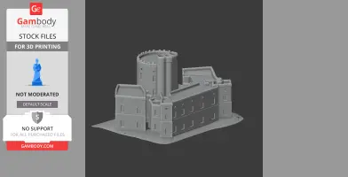 3D model of a medieval-style castle with towers and battlements, designed for 3D printing.
