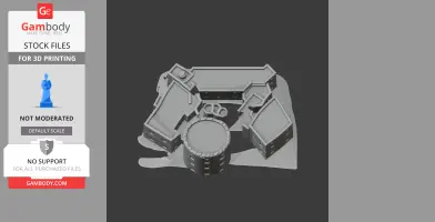 3D model of a medieval castle with a central round tower and surrounding rectangular structures.