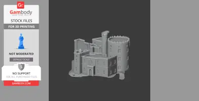A detailed 3D model of a medieval castle with towers and walls, ready for 3D printing.