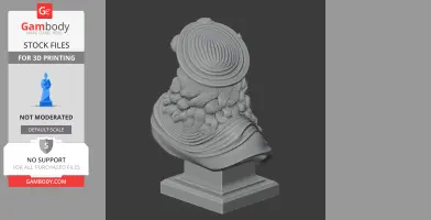 3D model of Louis XIV bust, detailed curly hair, draped fabric, on a pedestal, viewed from the back.
