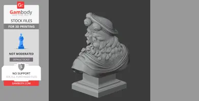 3D model of a detailed bust depicting a historical figure in elaborate attire with long, curly hair.