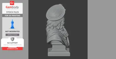 A detailed side view of a Louis XIV bust, showcasing elaborate hair and clothing for 3D printing.