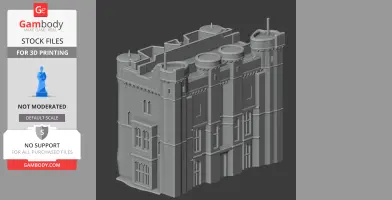 Detailed 3D model of Helston Castle with towers and battlements for 3D printing.