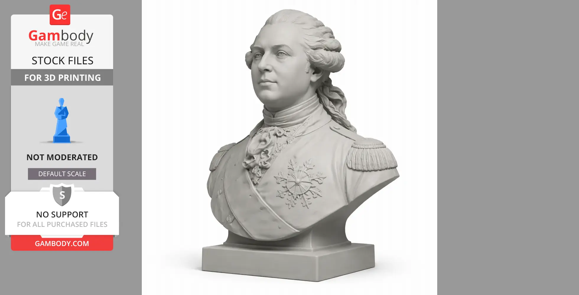 Bust of a historical figure in formal military attire with detailed decorations, ready for 3D printing.