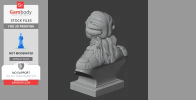 3D model of a historical bust with detailed hair and military attire, suitable for 3D printing.