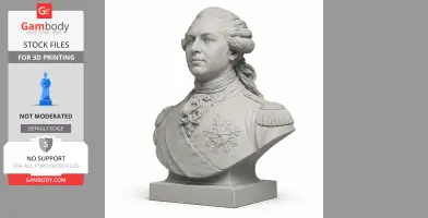 Bust of a historical figure in formal military attire with detailed decorations, ready for 3D printing.