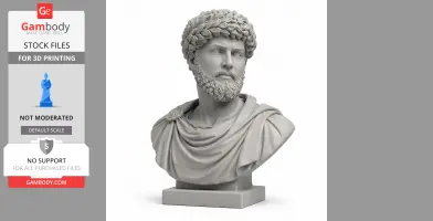 A detailed bust of an ancient Roman warrior, with a laurel wreath and draped clothing, on a pedestal.