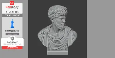 Bust of bearded man with laurel wreath, draped garment, looking to the side, on a square base.