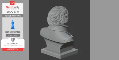 3D model of a bust with detailed wavy hair on a square base, suitable for 3D printing.