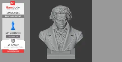 A 3D-printed bust of a historical figure in warrior-style attire, with detailed facial expression and flowing hair.