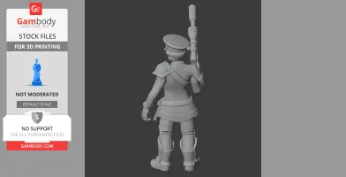 A WWII soldier in uniform, holding a rifle behind their back, in a realistic 3D model pose.