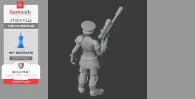 WWII soldier model holding a sniper rifle, wearing a uniform and hat, posed ready for action.
