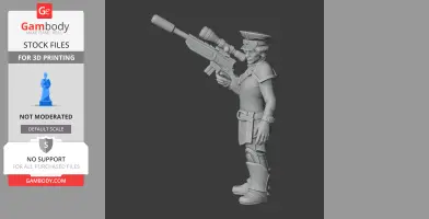 A 3D model of a WWII soldier holding a sniper rifle, wearing a uniform and cap.