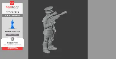 A detailed WWII soldier model with a sniper rifle and military uniform for 3D printing.