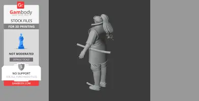 A 3D model of a historical samurai warrior with long hair, wearing armor and holding a sword.