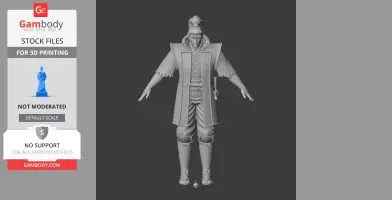 3D model of a samurai in traditional armor with a topknot, wearing a detailed robe and trousers.