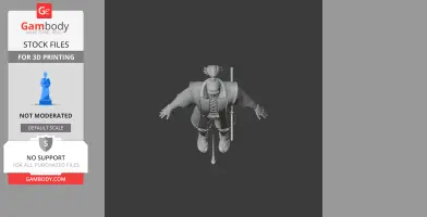 3D model of a samurai in a T-pose, viewed from above, with detailed armor and katana on back.