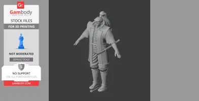 Samurai warrior 3D model with traditional armor and topknot, posed for 3D printing.