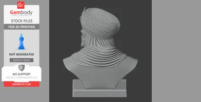 3D printable bust of Mansa Musa from the back, wearing detailed turban and robes.