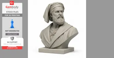 A bust of a bearded man in historical attire, wearing a headscarf, designed for 3D printing.