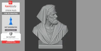 A detailed bust of a bearded man wearing a headscarf and robe, designed for 3D printing.