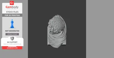 3D model of a bust with detailed curly hair and draped clothing, suitable for printing.