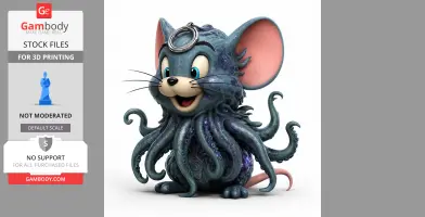 Mouse-Cthulhu hybrid with tentacles and a ring on its head, for 3D printing.