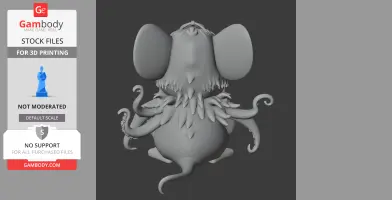 A 3D model of Jerry Mouse with Cthulhu tentacles and features, designed as a ring figure.