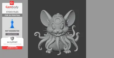 Mouse figure with octopus-like tentacles and mythical design elements.