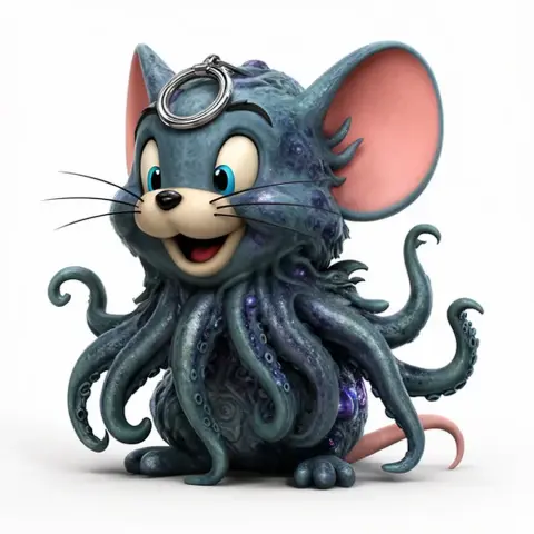 Octopus-like mouse figure with a ring on the head, featuring large ears and expressive eyes.