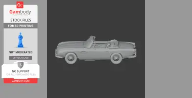3D model of a classic convertible car, displayed in side view, designed for 3D printing.