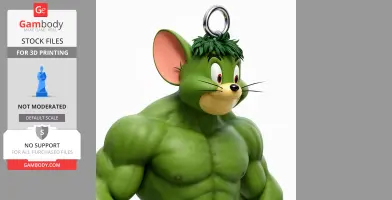 Muscular green mouse figure with Hulk-like features and a ring on its head, designed for 3D printing.