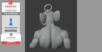 A muscular figure with mouse ears and a ring on its head viewed from the back, designed for 3D printing.