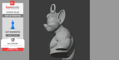 A muscular, cartoon mouse figure with big ears and a keychain loop on its head.