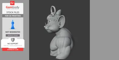 Cartoon mouse with muscular Hulk-like body and ring on head, designed for 3D printing.