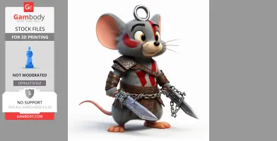 Mouse warrior figure with armor and swords, styled after Kratos, featuring a ring loop on its head.