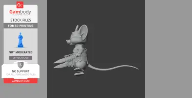 A 3D printed figure of a cartoon mouse dressed as a warrior, holding dual blades with chains.