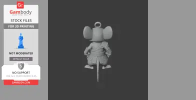 3D model of a mouse with large ears, wearing warrior armor, seen from the back with a loop on its head.