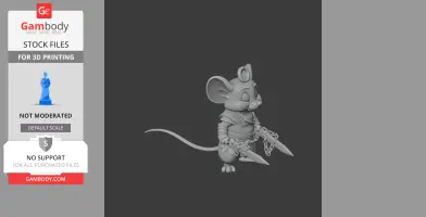 A 3D model of a mouse character styled as a warrior holding swords.