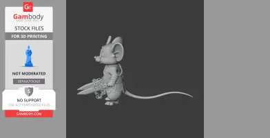 3D model of a cartoon mouse in warrior attire, holding a chain weapon, resembling a video game character.