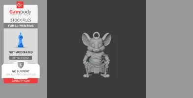 A 3D figure of a cartoon mouse dressed as a warrior with armor and chains, styled for 3D printing.