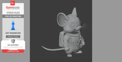 A 3D model of a mouse wearing Mandalorian-style armor and a helmet, designed for 3D printing.