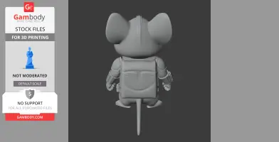 3D model: Back view of a mouse in Mandalorian armor with a backpack, ready for 3D printing.