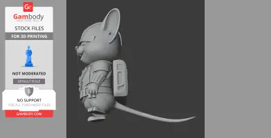 A 3D model of a cartoon mouse in Mandalorian armor, standing in profile view.