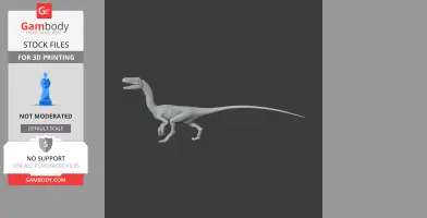 3D model of a Segisaurus dinosaur with a long tail and open mouth, suitable for 3D printing.